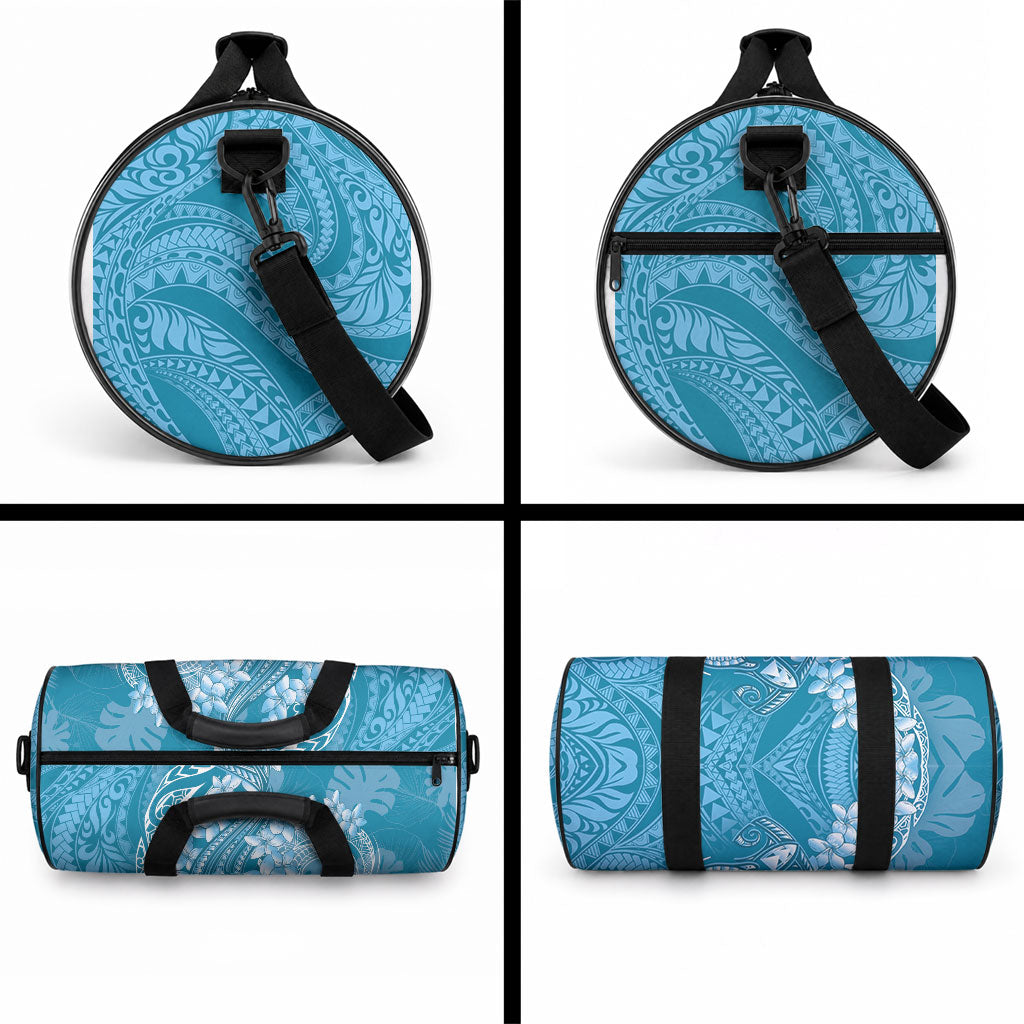 Blue Polynesia Hammerhead Shark Tattoo With Plumeria Lei Duffle Bag LT14 - Polynesian Pride