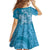Blue Polynesia Hammerhead Shark Tattoo With Plumeria Lei Family Matching Off The Shoulder Long Sleeve Dress and Hawaiian Shirt