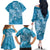 Blue Polynesia Hammerhead Shark Tattoo With Plumeria Lei Family Matching Off The Shoulder Long Sleeve Dress and Hawaiian Shirt