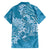 Blue Polynesia Hammerhead Shark Tattoo With Plumeria Lei Family Matching Off The Shoulder Long Sleeve Dress and Hawaiian Shirt