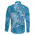 Blue Polynesia Hammerhead Shark Tattoo With Plumeria Lei Family Matching Off The Shoulder Long Sleeve Dress and Hawaiian Shirt
