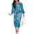 Blue Polynesia Hammerhead Shark Tattoo With Plumeria Lei Family Matching Off The Shoulder Long Sleeve Dress and Hawaiian Shirt