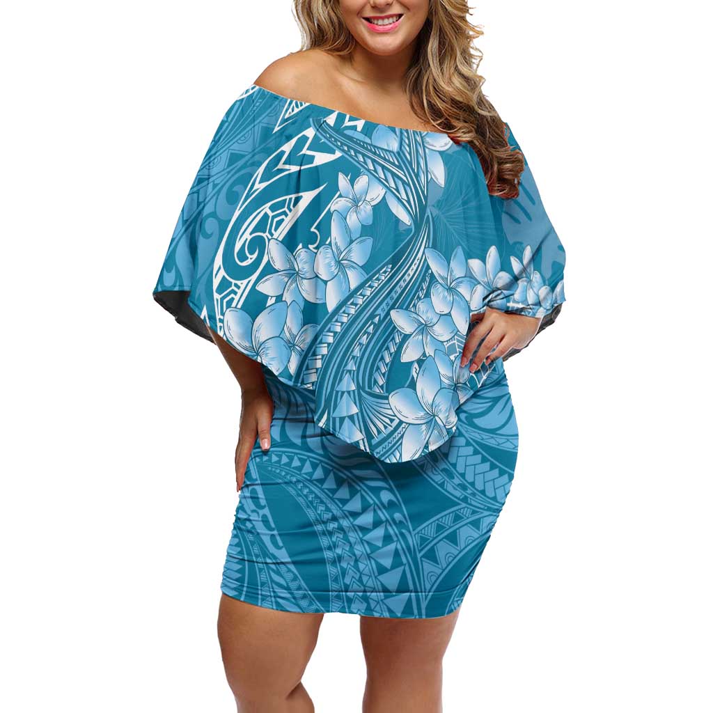 Blue Polynesia Hammerhead Shark Tattoo With Plumeria Lei Family Matching Off Shoulder Short Dress and Hawaiian Shirt