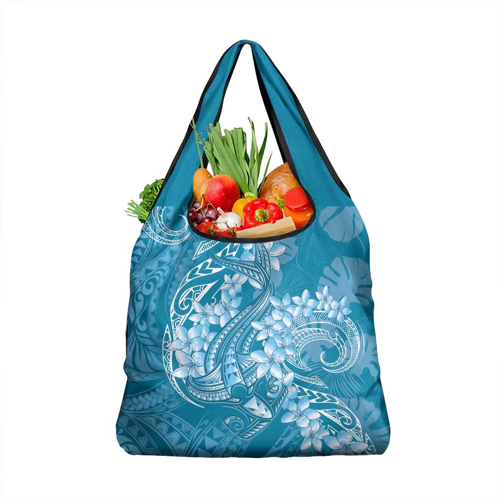Blue Polynesia Hammerhead Shark Tattoo With Plumeria Lei Grocery Bag LT14 1-pack One Size Blue - Polynesian Pride