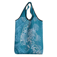 Blue Polynesia Hammerhead Shark Tattoo With Plumeria Lei Grocery Bag LT14 - Polynesian Pride