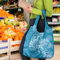 Blue Polynesia Hammerhead Shark Tattoo With Plumeria Lei Grocery Bag LT14 - Polynesian Pride