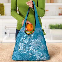 Blue Polynesia Hammerhead Shark Tattoo With Plumeria Lei Grocery Bag LT14 - Polynesian Pride