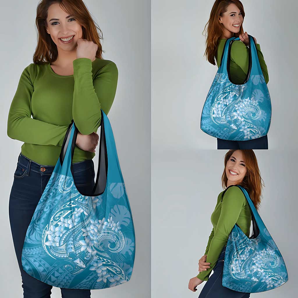 Blue Polynesia Hammerhead Shark Tattoo With Plumeria Lei Grocery Bag LT14 - Polynesian Pride