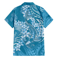 Blue Polynesia Hammerhead Shark Tattoo With Plumeria Lei Hawaiian Shirt LT14 - Polynesian Pride