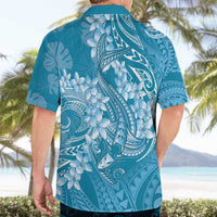 Blue Polynesia Hammerhead Shark Tattoo With Plumeria Lei Hawaiian Shirt LT14 - Polynesian Pride