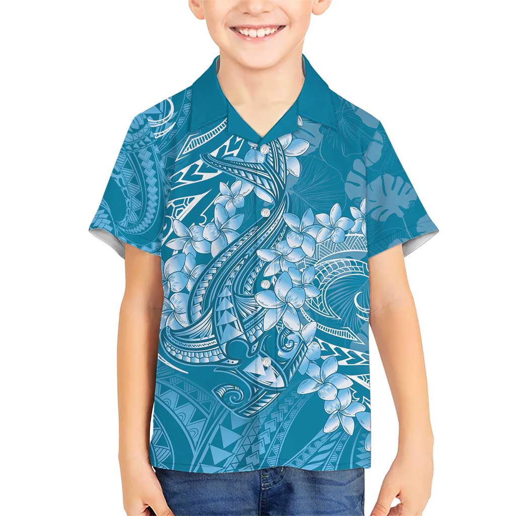 Blue Polynesia Hammerhead Shark Tattoo With Plumeria Lei Hawaiian Shirt LT14 - Polynesian Pride