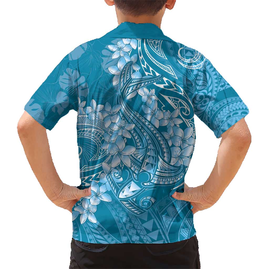 Blue Polynesia Hammerhead Shark Tattoo With Plumeria Lei Hawaiian Shirt LT14 - Polynesian Pride
