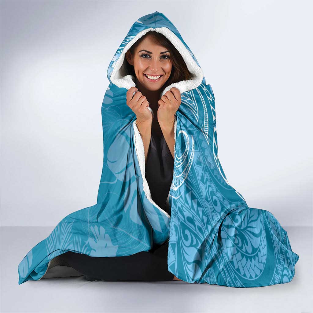 Blue Polynesia Hammerhead Shark Tattoo With Plumeria Lei Hooded Blanket LT14 - Polynesian Pride