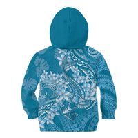 Blue Polynesia Hammerhead Shark Tattoo With Plumeria Lei Kid Hoodie