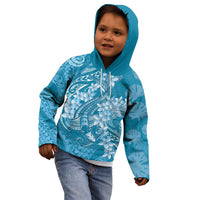Blue Polynesia Hammerhead Shark Tattoo With Plumeria Lei Kid Hoodie