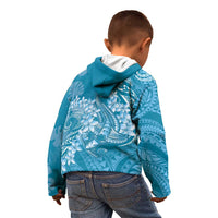 Blue Polynesia Hammerhead Shark Tattoo With Plumeria Lei Kid Hoodie
