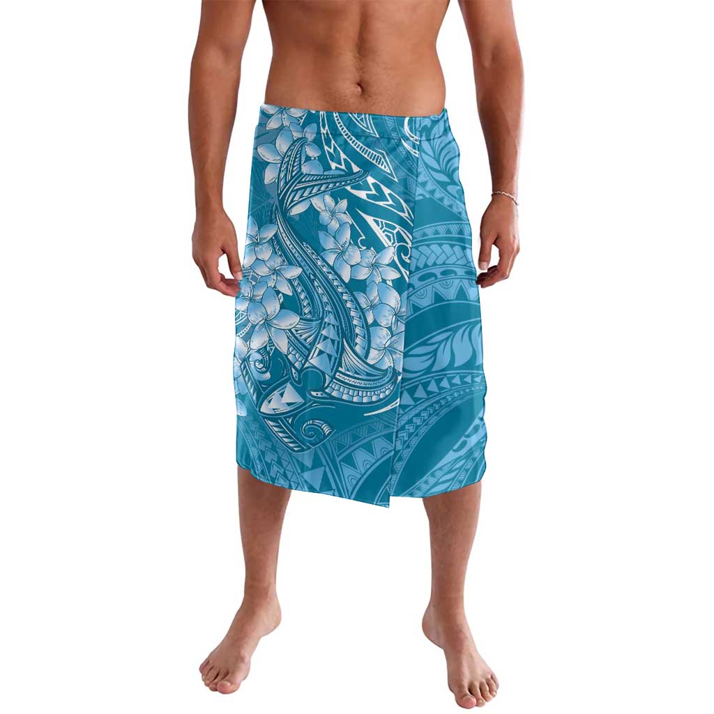 Blue Polynesia Hammerhead Shark Tattoo With Plumeria Lei Lavalava