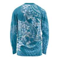 Blue Polynesia Hammerhead Shark Tattoo With Plumeria Lei Long Sleeve Shirt LT14 - Polynesian Pride