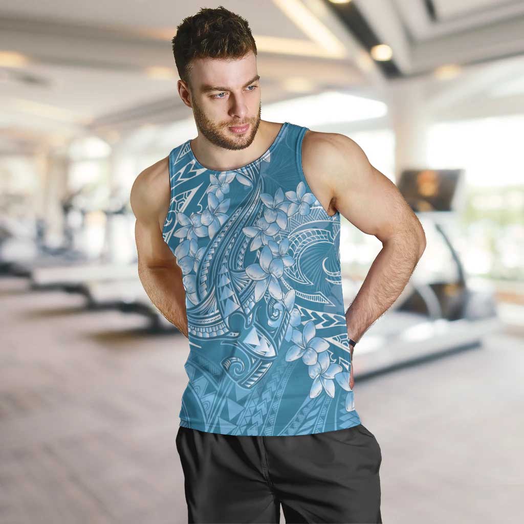 Blue Polynesia Hammerhead Shark Tattoo With Plumeria Lei Men Tank Top LT14 Blue - Polynesian Pride