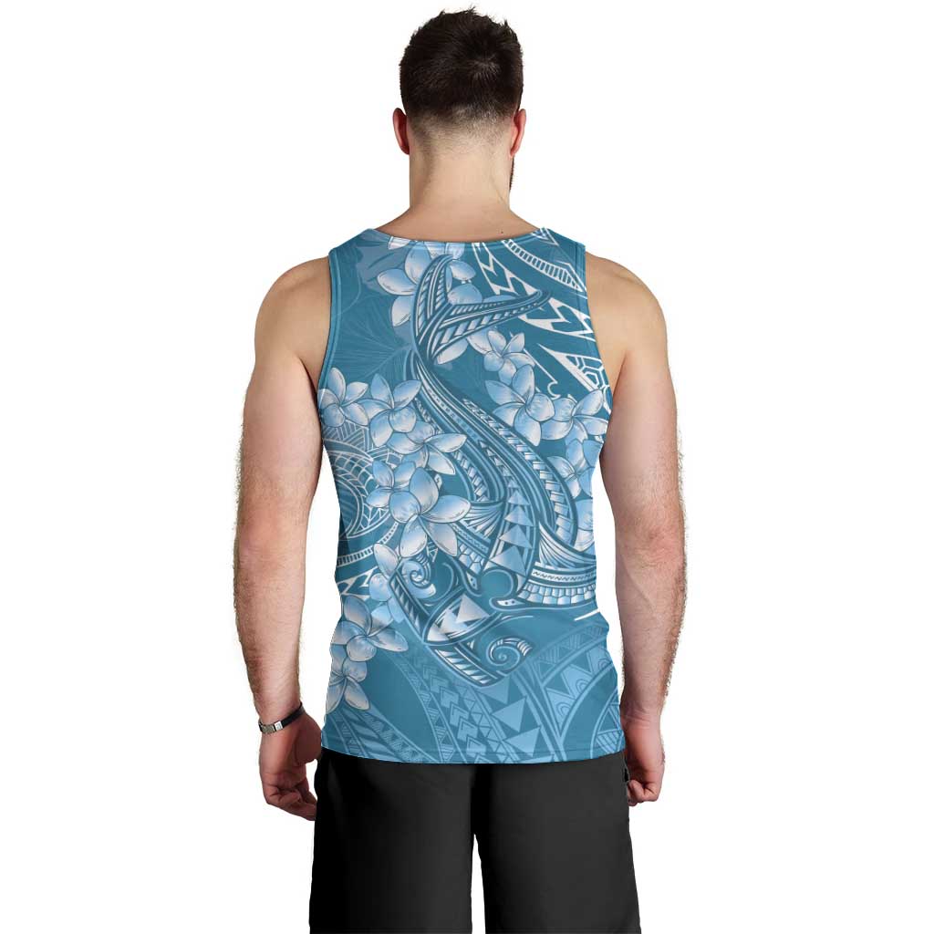 Blue Polynesia Hammerhead Shark Tattoo With Plumeria Lei Men Tank Top LT14 - Polynesian Pride