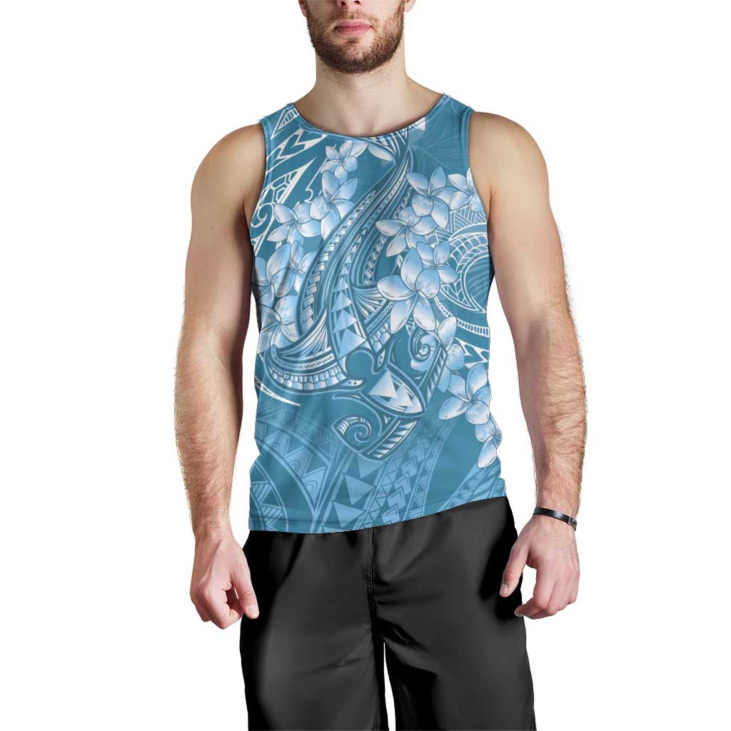 Blue Polynesia Hammerhead Shark Tattoo With Plumeria Lei Men Tank Top LT14 - Polynesian Pride