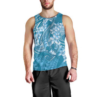 Blue Polynesia Hammerhead Shark Tattoo With Plumeria Lei Men Tank Top LT14 - Polynesian Pride