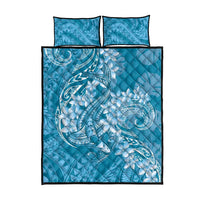 Blue Polynesia Hammerhead Shark Tattoo With Plumeria Lei Quilt Bed Set LT14 - Polynesian Pride