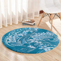 Blue Polynesia Hammerhead Shark Tattoo With Plumeria Lei Round Carpet