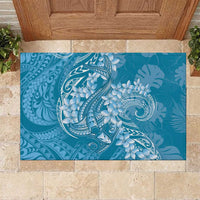 Blue Polynesia Hammerhead Shark Tattoo With Plumeria Lei Rubber Doormat LT14 Blue - Polynesian Pride