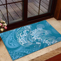 Blue Polynesia Hammerhead Shark Tattoo With Plumeria Lei Rubber Doormat LT14 - Polynesian Pride