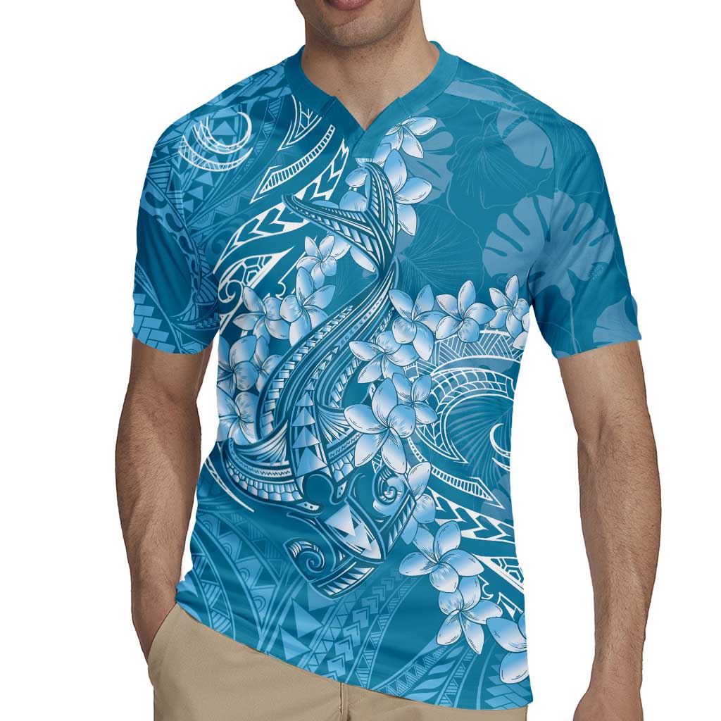 Blue Polynesia Hammerhead Shark Tattoo With Plumeria Lei Rugby Jersey