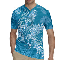 Blue Polynesia Hammerhead Shark Tattoo With Plumeria Lei Rugby Jersey