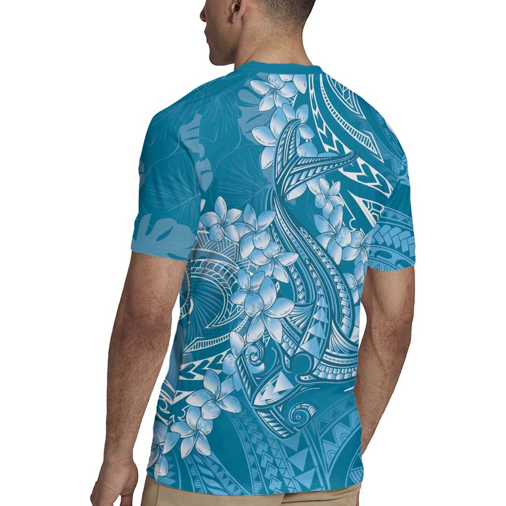 Blue Polynesia Hammerhead Shark Tattoo With Plumeria Lei Rugby Jersey