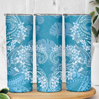 Blue Polynesia Hammerhead Shark Tattoo With Plumeria Lei Skinny Tumbler