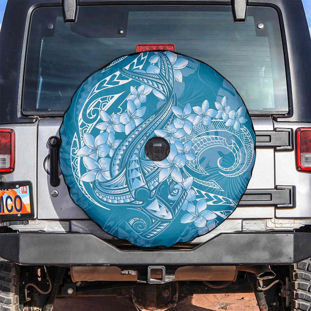 Blue Polynesia Hammerhead Shark Tattoo With Plumeria Lei Spare Tire Cover LT14 Blue - Polynesian Pride