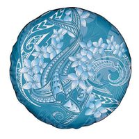 Blue Polynesia Hammerhead Shark Tattoo With Plumeria Lei Spare Tire Cover LT14 - Polynesian Pride