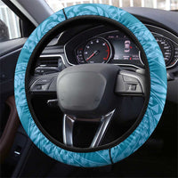 Blue Polynesia Hammerhead Shark Tattoo With Plumeria Lei Steering Wheel Cover LT14 - Polynesian Pride