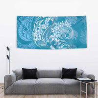 Blue Polynesia Hammerhead Shark Tattoo With Plumeria Lei Tapestry