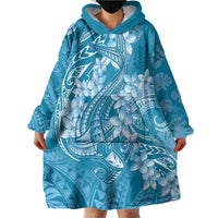 Blue Polynesia Hammerhead Shark Tattoo With Plumeria Lei Wearable Blanket Hoodie LT14 - Polynesian Pride