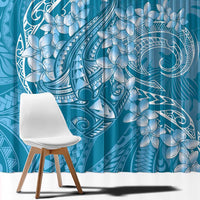 Blue Polynesia Hammerhead Shark Tattoo With Plumeria Lei Window Curtain LT14 - Polynesian Pride