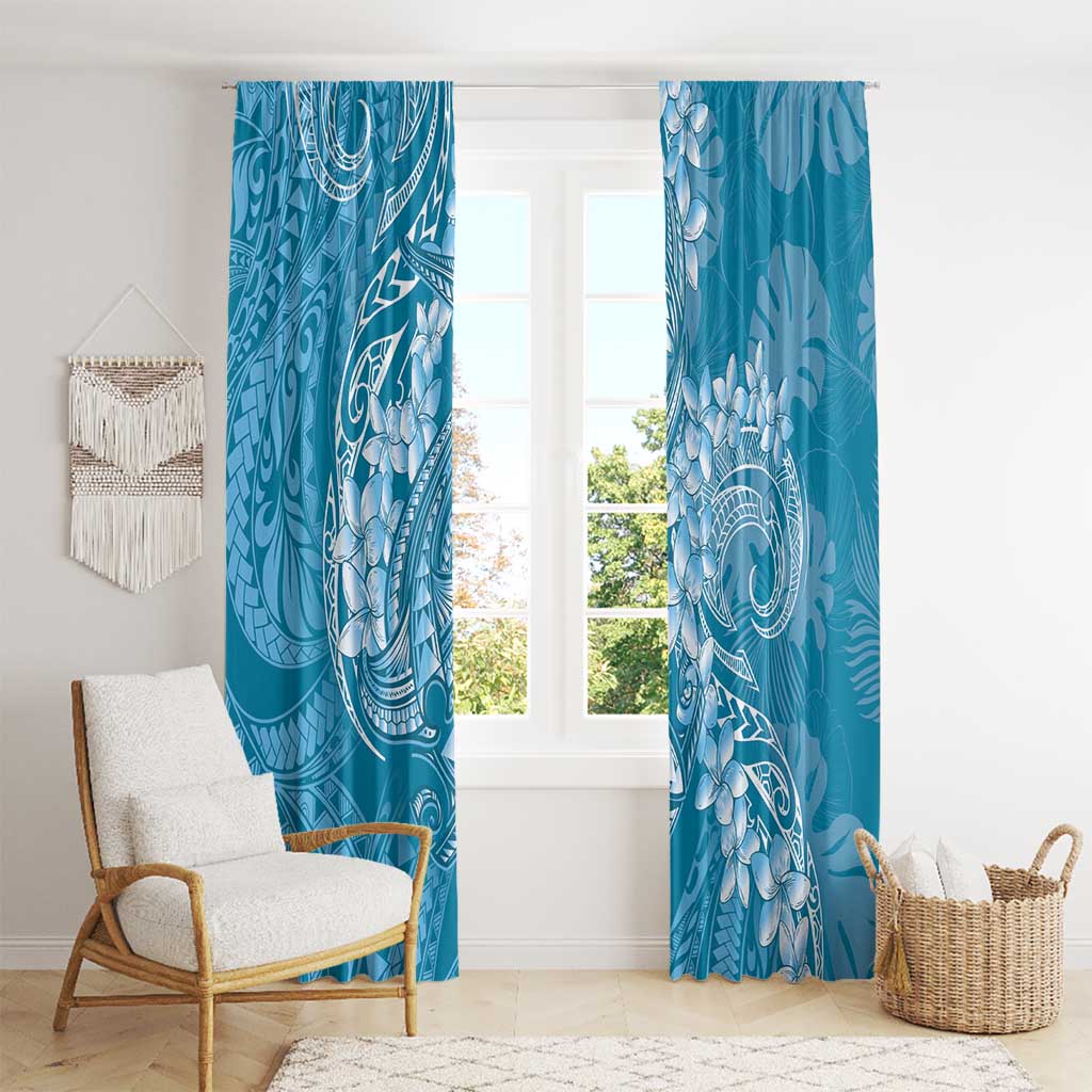 Blue Polynesia Hammerhead Shark Tattoo With Plumeria Lei Window Curtain LT14 - Polynesian Pride