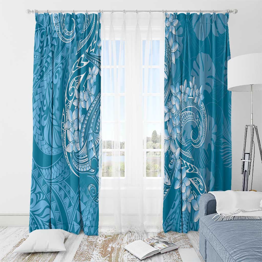 Blue Polynesia Hammerhead Shark Tattoo With Plumeria Lei Window Curtain LT14 - Polynesian Pride