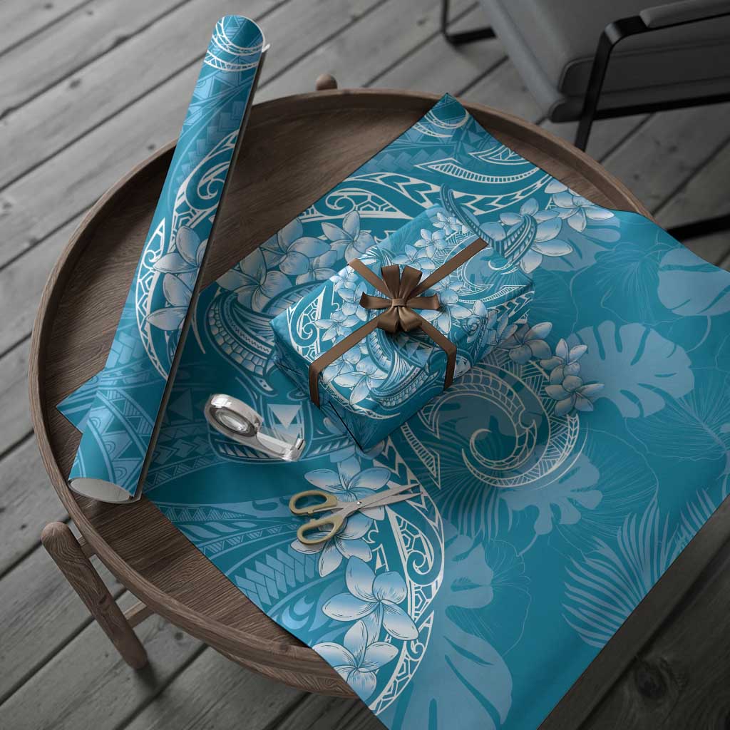 Blue Polynesia Hammerhead Shark Tattoo With Plumeria Lei Wrapping Paper LT14 - Polynesian Pride