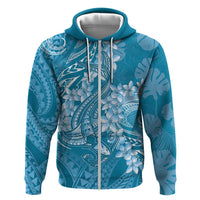 Blue Polynesia Hammerhead Shark Tattoo With Plumeria Lei Zip Hoodie