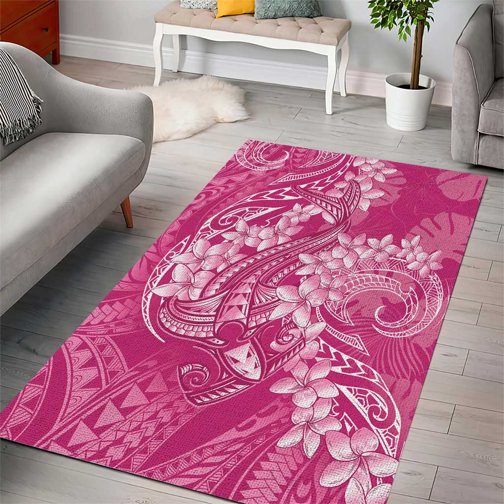 Pink Polynesia Hammerhead Shark Tattoo With Plumeria Lei Area Rug