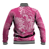 Pink Polynesia Hammerhead Shark Tattoo With Plumeria Lei Baseball Jacket LT14 - Polynesian Pride