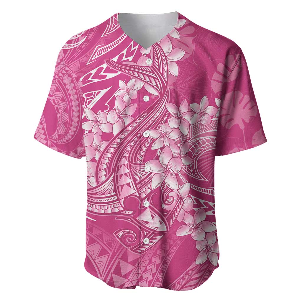 Pink Polynesia Hammerhead Shark Tattoo With Plumeria Lei Baseball Jersey