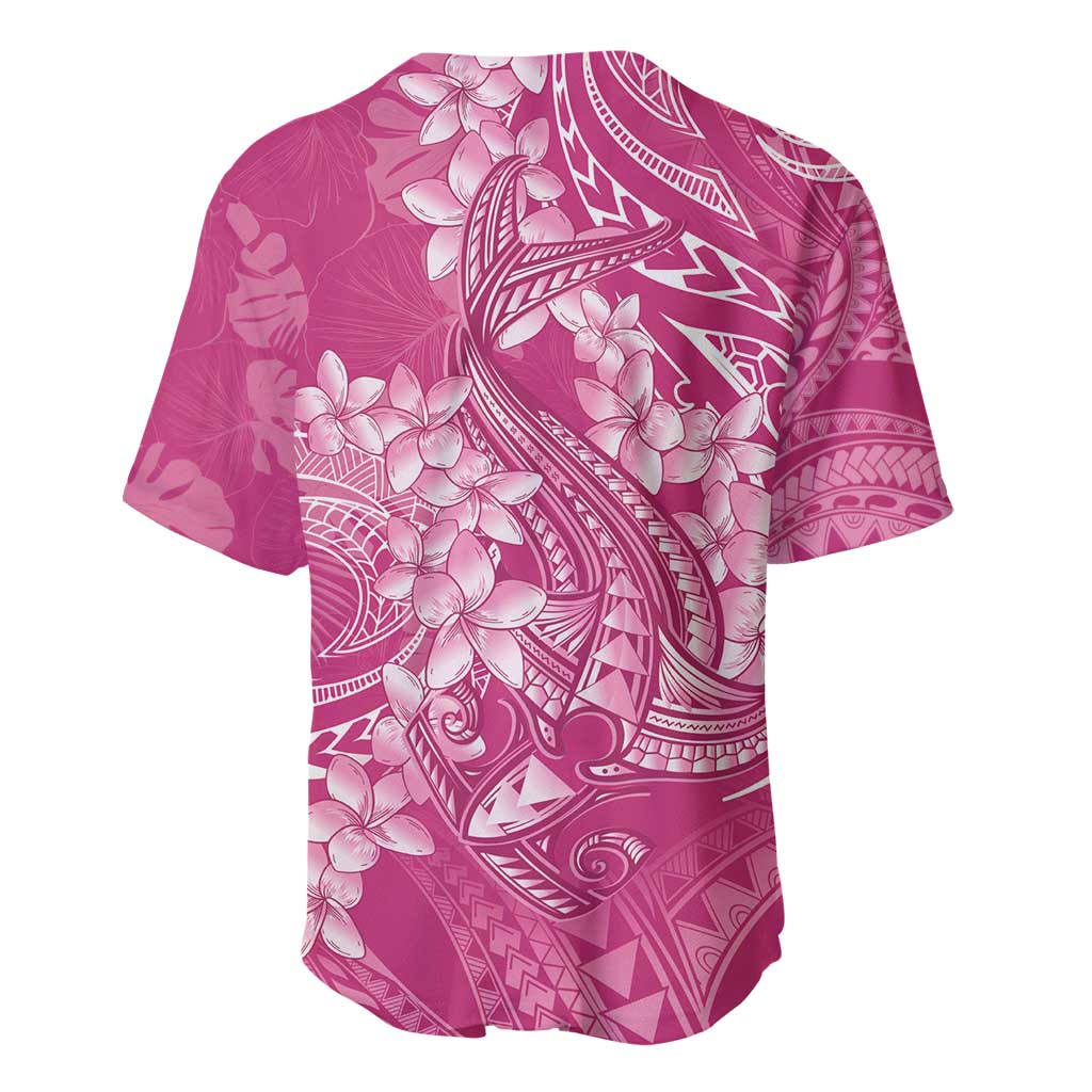 Pink Polynesia Hammerhead Shark Tattoo With Plumeria Lei Baseball Jersey