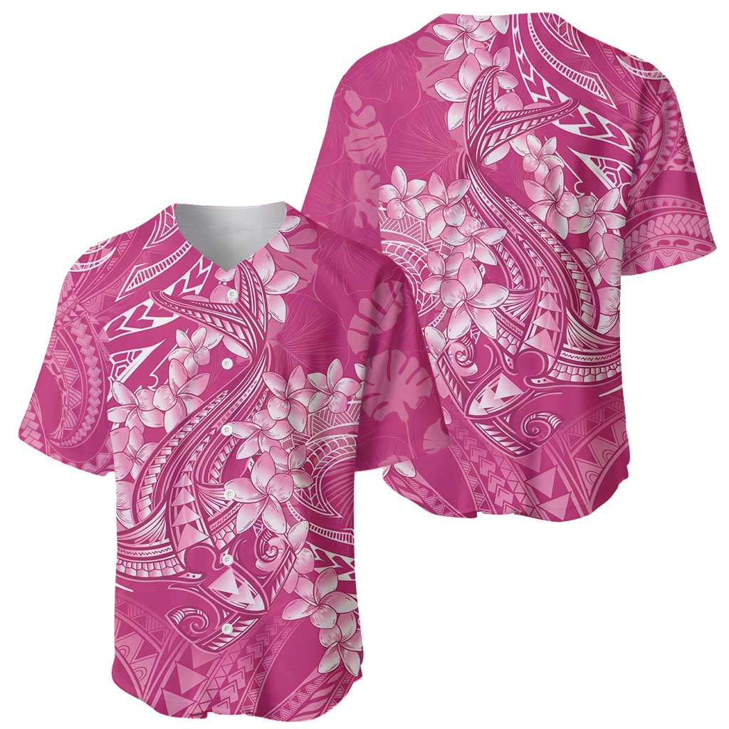 Pink Polynesia Hammerhead Shark Tattoo With Plumeria Lei Baseball Jersey