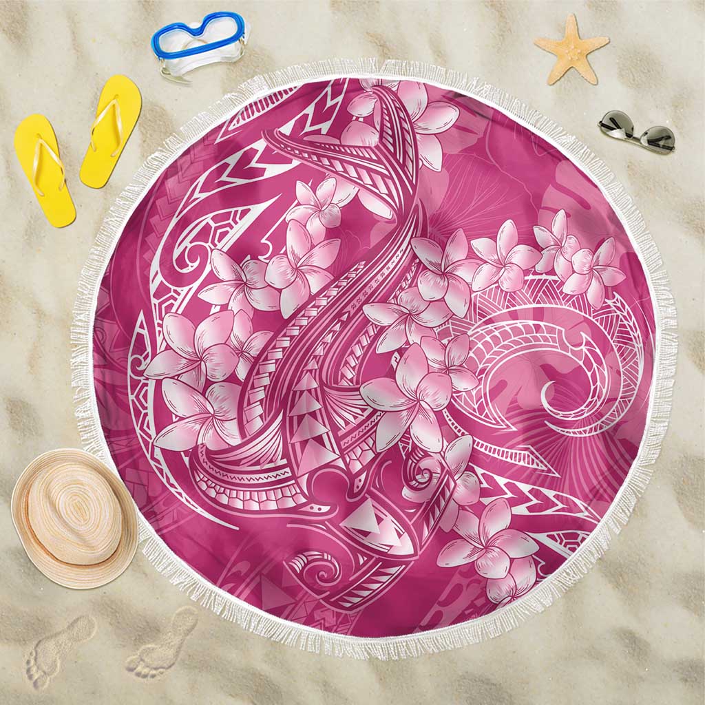 Pink Polynesia Hammerhead Shark Tattoo With Plumeria Lei Beach Blanket